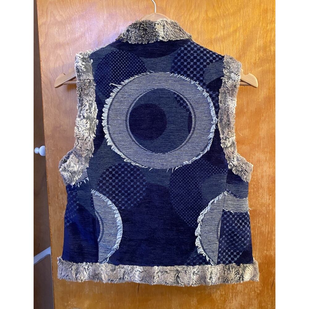 Vintage Y2K Custo Barcelona Tapestry Faux Fur Reversible Vest Boho Euro Sz 2 Mod - Picture 9 of 9